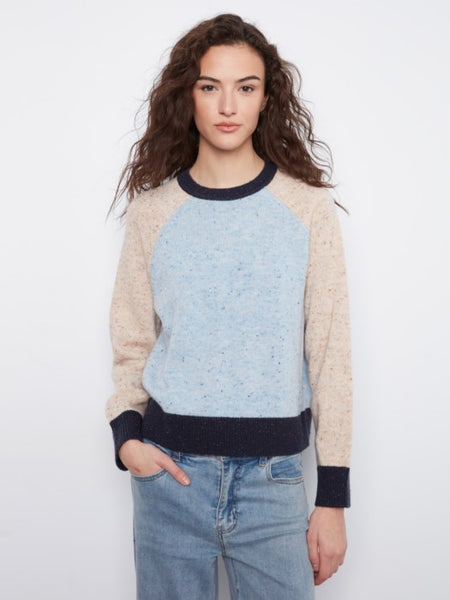 Raglan L/S Crew Neck Color Block Sweater by Charlie B