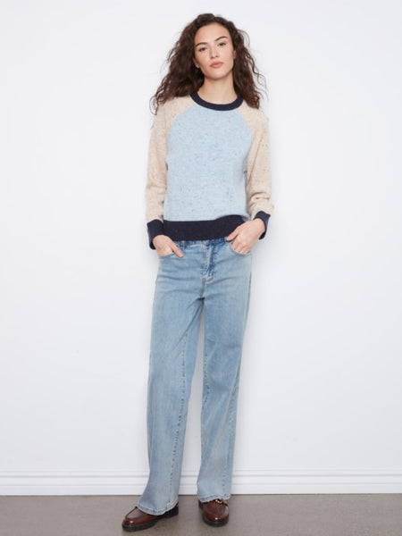 Raglan L/S Crew Neck Color Block Sweater by Charlie B