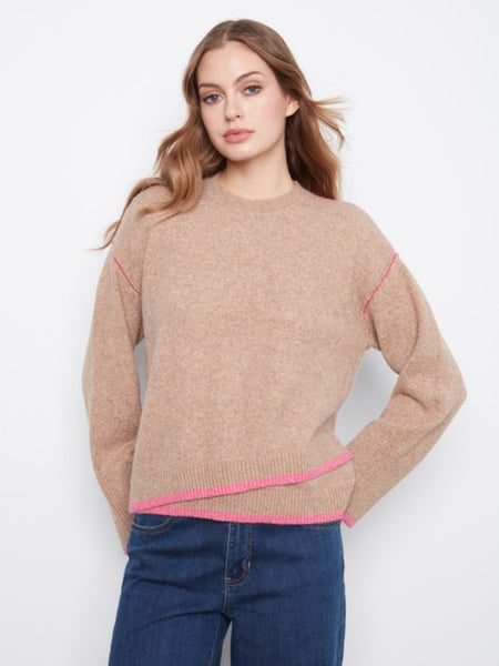 Wide L/S Drop Shoulder Crew Neck Sweater by Charlie B