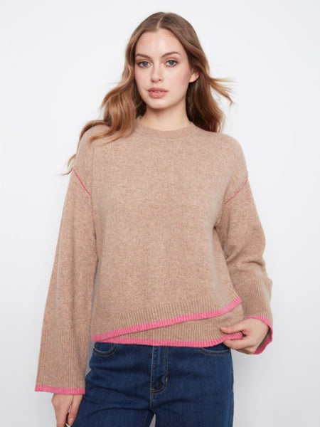 Wide L/S Drop Shoulder Crew Neck Sweater by Charlie B