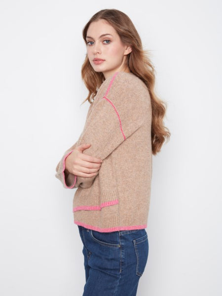 Wide L/S Drop Shoulder Crew Neck Sweater by Charlie B