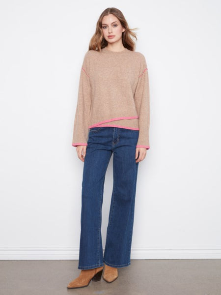 Wide L/S Drop Shoulder Crew Neck Sweater by Charlie B