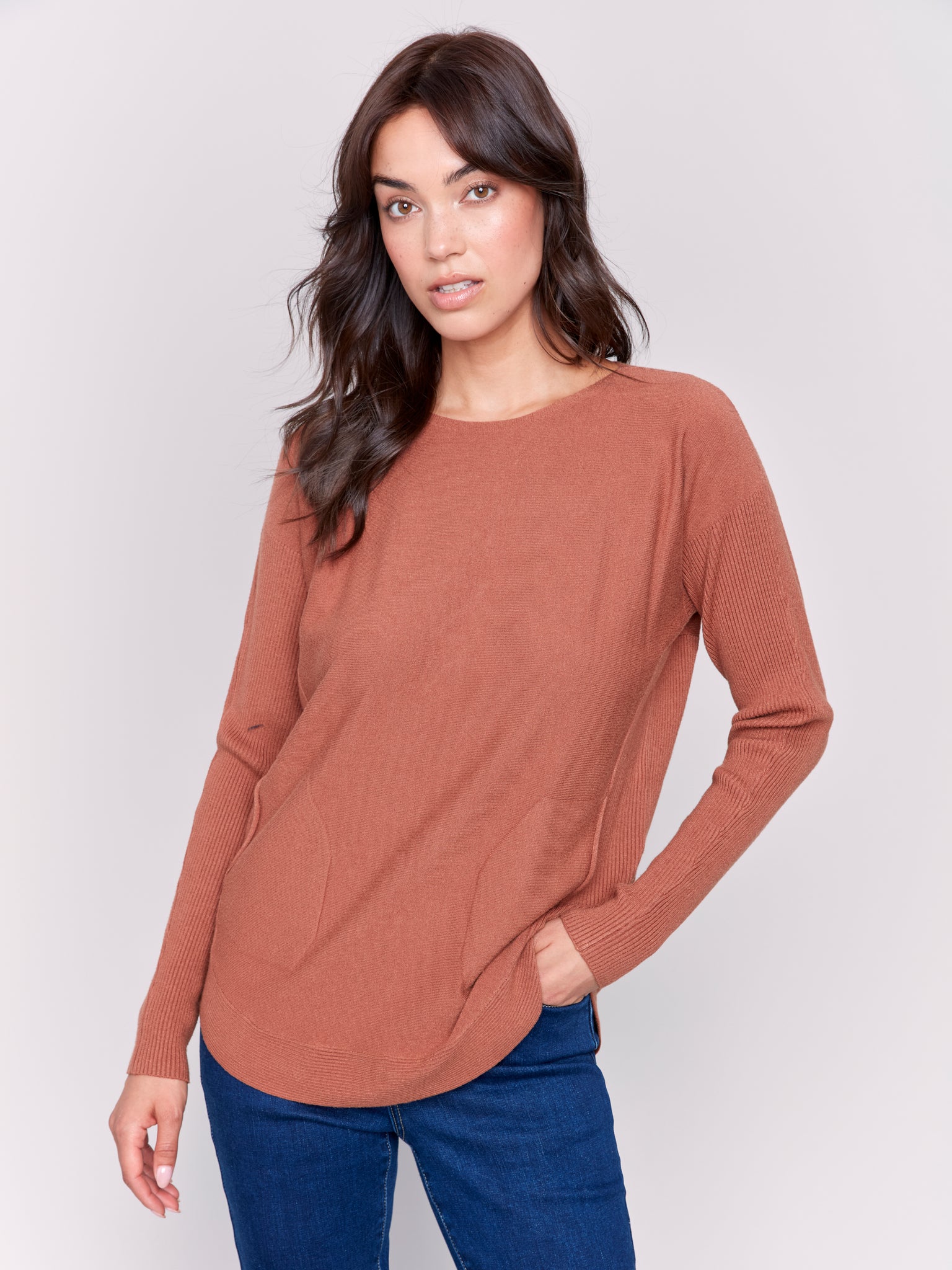 Plushy Knit Crew Neck Sweater Terracotta by Charlie B