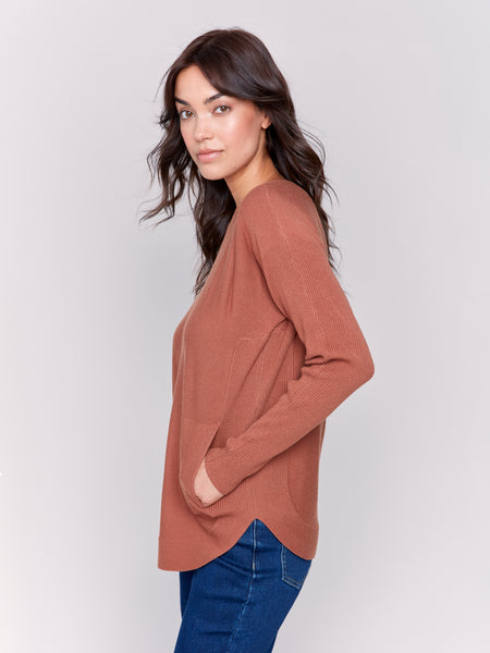 Plushy Knit Crew Neck Sweater Terracotta by Charlie B