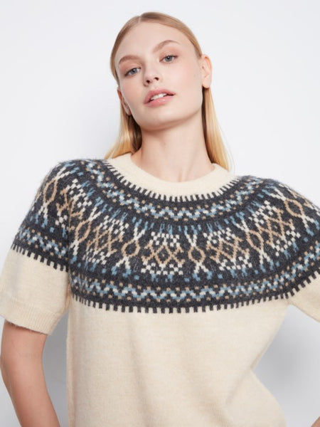 Short Sleeve Raglan Ski Sweater Ecru by Charlie B