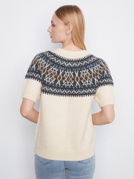 Short Sleeve Raglan Ski Sweater Ecru by Charlie B
