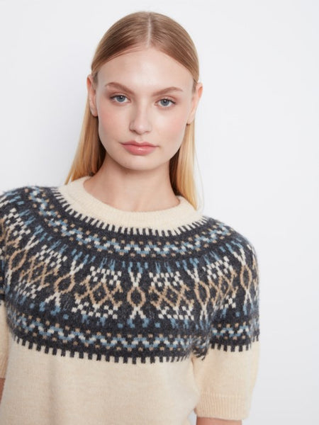 Short Sleeve Raglan Ski Sweater Ecru by Charlie B
