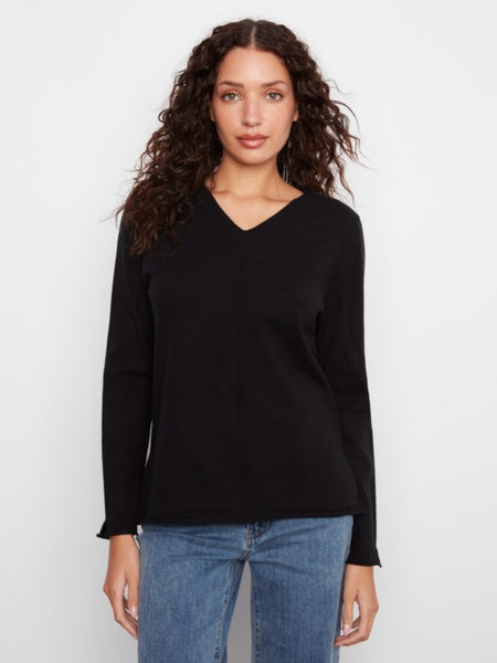 Long Sleeve VNeck Sweater Black by Charlie B