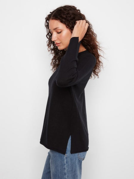 Long Sleeve VNeck Sweater Black by Charlie B