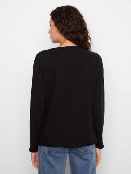 Long Sleeve VNeck Sweater Black by Charlie B