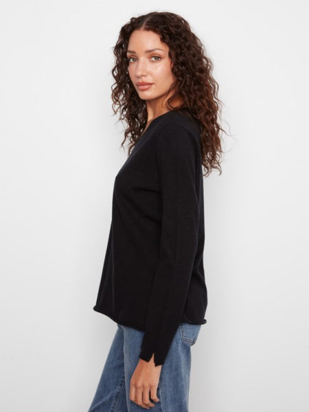 Long Sleeve VNeck Sweater Black by Charlie B
