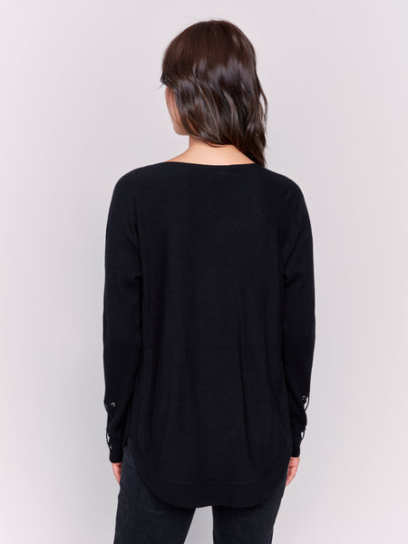 Knit Sweater w/ Lace-Up Cuffs Black by Charlie B