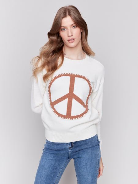 Peace Sign Sweater Ecru by Charlie B