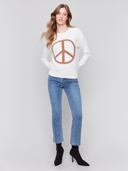 Peace Sign Sweater Ecru by Charlie B