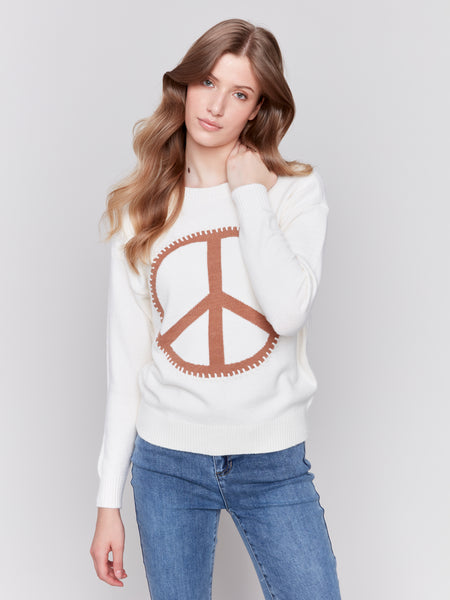 Peace Sign Sweater Ecru by Charlie B