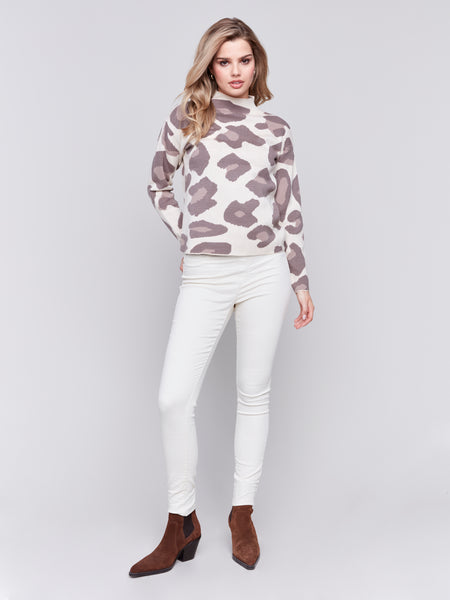 Animal Jacquard Mock Neck Sweater by Charlie B