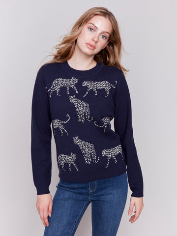 Animal Print Jacquard Sweater Cheetah by Charlie B