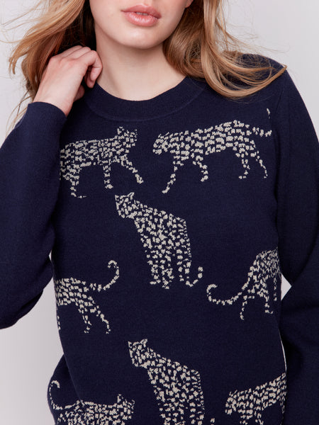 Animal Print Jacquard Sweater Cheetah by Charlie B