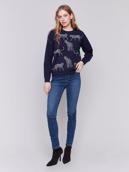 Animal Print Jacquard Sweater Cheetah by Charlie B