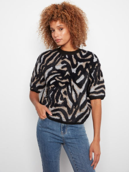 Elbow Balloon Sleeve Jacquard Sweater by Charlie B