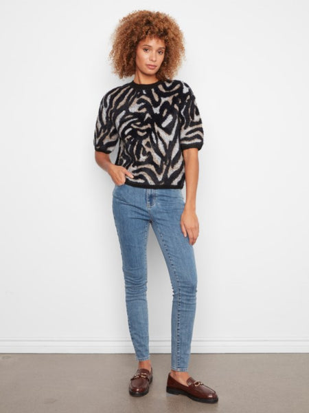 Elbow Balloon Sleeve Jacquard Sweater by Charlie B