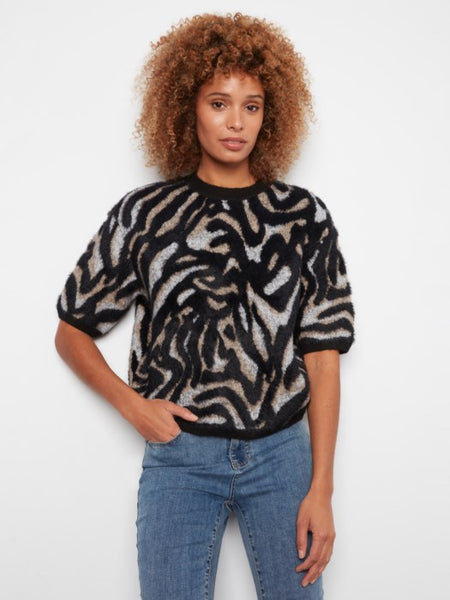 Elbow Balloon Sleeve Jacquard Sweater by Charlie B