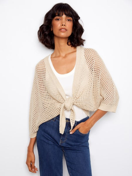 Dolman Sleeve Tie Front Crochet Sweater Shrug by Charlie B
