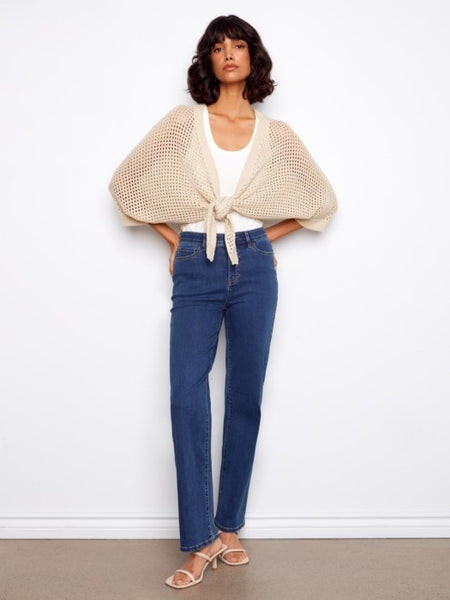 Dolman Sleeve Tie Front Crochet Sweater Shrug by Charlie B