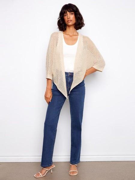 Dolman Sleeve Tie Front Crochet Sweater Shrug by Charlie B