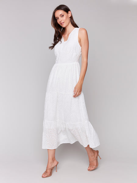 Sleeveless Long Eyelet Dress White by Charlie B