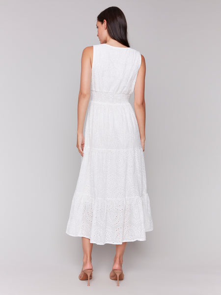 Sleeveless Long Eyelet Dress White by Charlie B