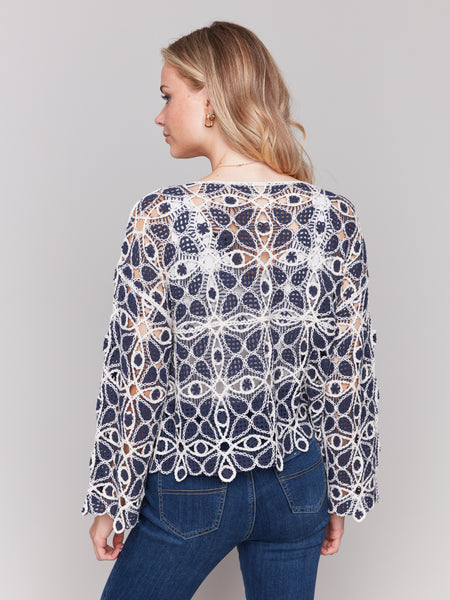 Cotton Blend Crochet Top Denim by Charlie B