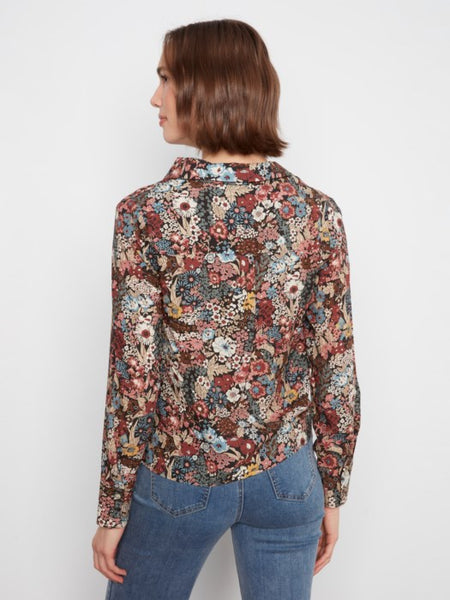 Printed Long Sleeve Shirt w/ Twist Front Azalea by Charlie B