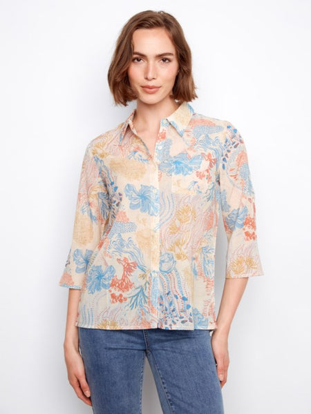 Printed Viscose Button Up Blouse by Charlie B