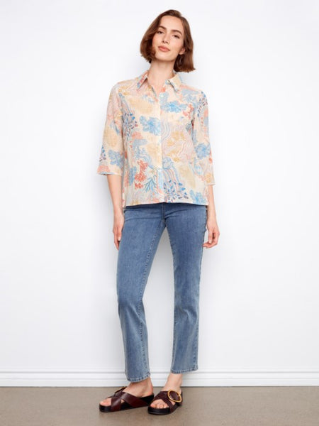 Printed Viscose Button Up Blouse by Charlie B