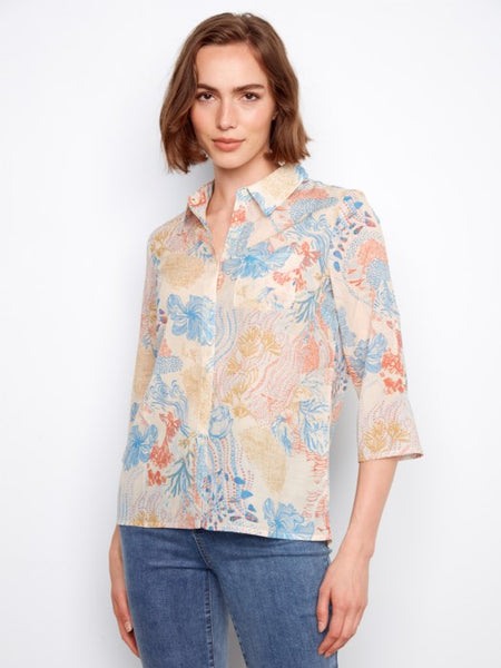 Printed Viscose Button Up Blouse by Charlie B