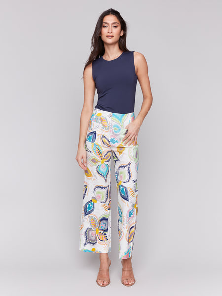 Printed Cropped Linen Blend Pants Feathers by Charlie B