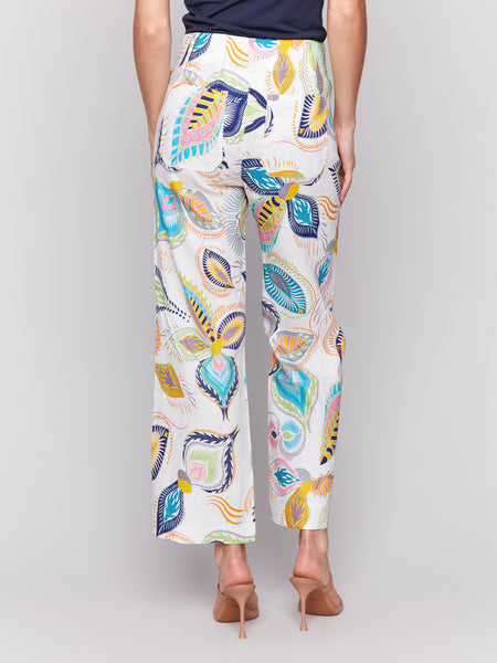Printed Cropped Linen Blend Pants Feathers by Charlie B