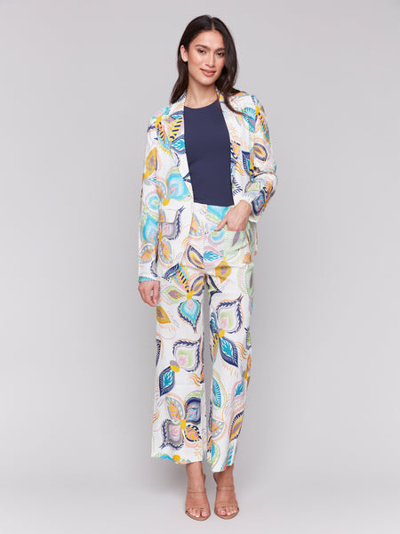 Printed Cropped Linen Blend Pants Feathers by Charlie B