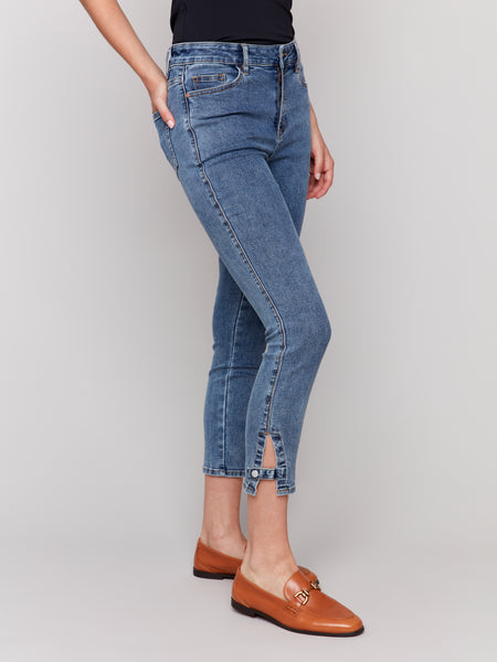 Slim Crop Jeans w/ Side Mini Tabs by Charlie B