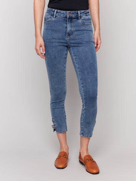 Slim Crop Jeans w/ Side Mini Tabs by Charlie B