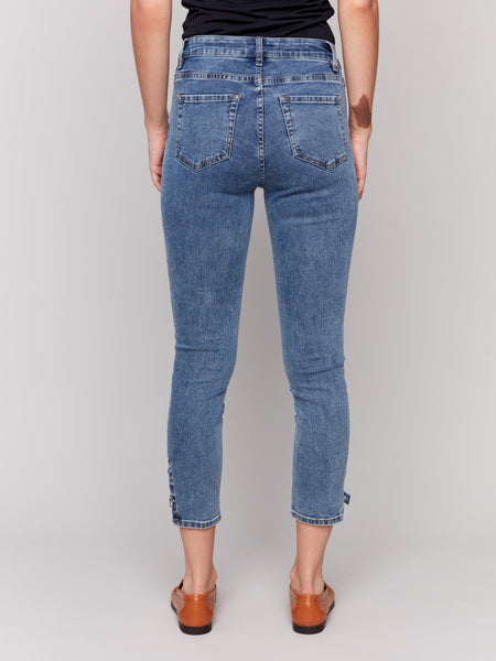 Slim Crop Jeans w/ Side Mini Tabs by Charlie B