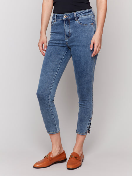 Slim Crop Jeans w/ Side Mini Tabs by Charlie B