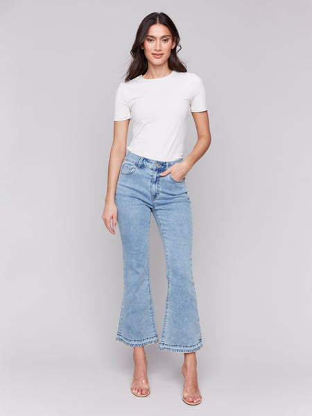 Blanket Stitch Flare Leg Jean by Charlie B