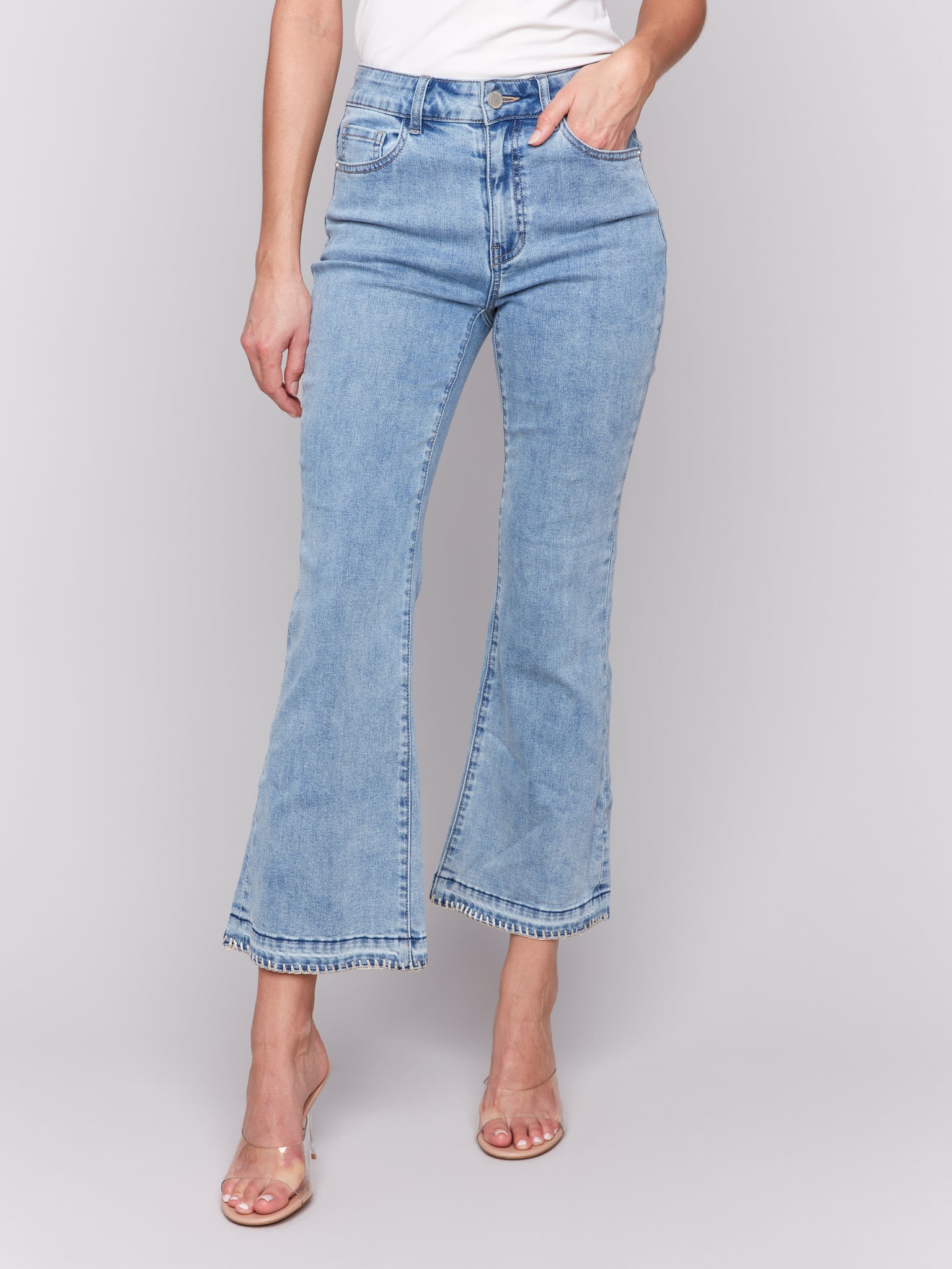 Blanket Stitch Flare Leg Jean by Charlie B