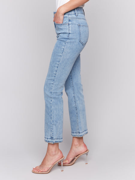 Blanket Stitch Flare Leg Jean by Charlie B