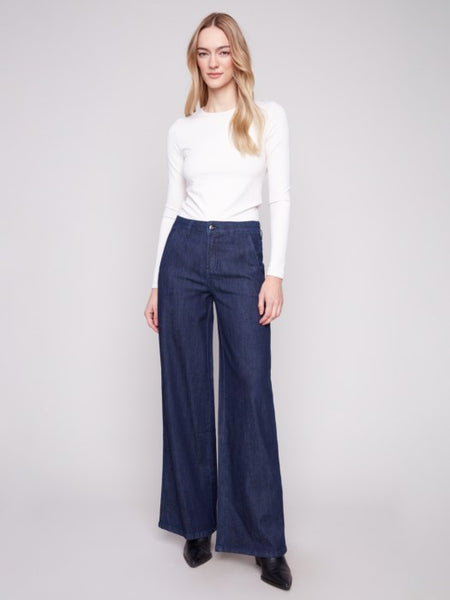 Wide Leg Denim w/ Slash Pockets Blue Black by Charlie B