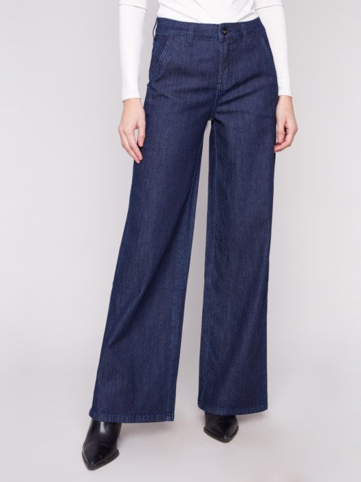 Wide Leg Denim w/ Slash Pockets Blue Black by Charlie B