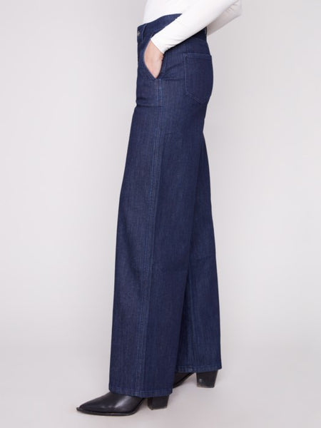 Wide Leg Denim w/ Slash Pockets Blue Black by Charlie B