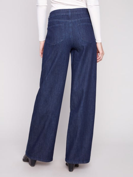 Wide Leg Denim w/ Slash Pockets Blue Black by Charlie B